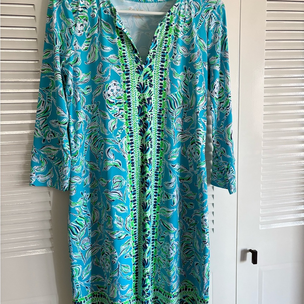 Lilly Pulitzer Blue and Green Floral Dress. 50+SPF Small - Picture 2 of 6